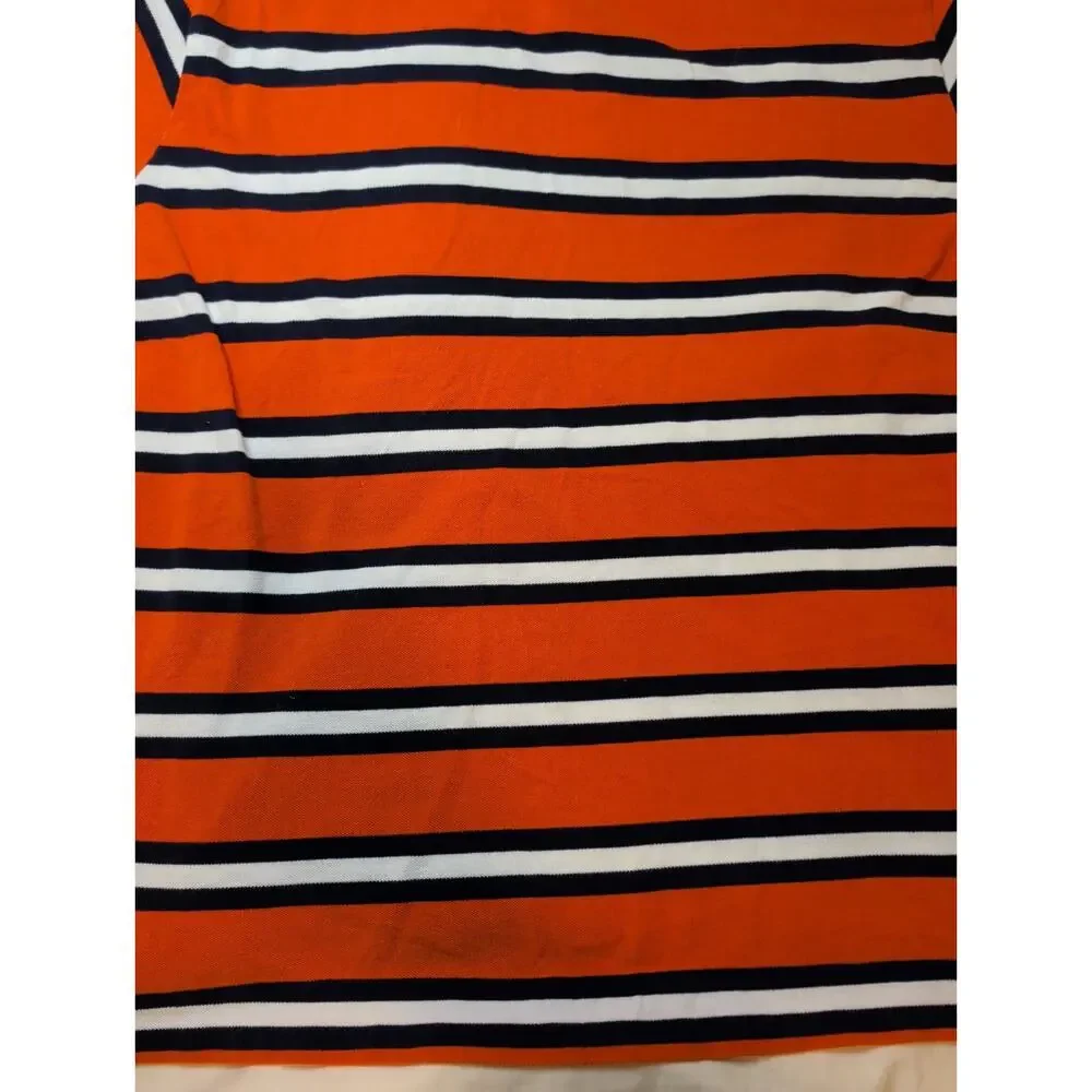 Polo Ralph Lauren Shirt Mens XL Orange Navy White Striped Short Sleeve Pony Logo